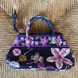Vera Bradley Navy and Purple Floral Quilted Mini Satchel